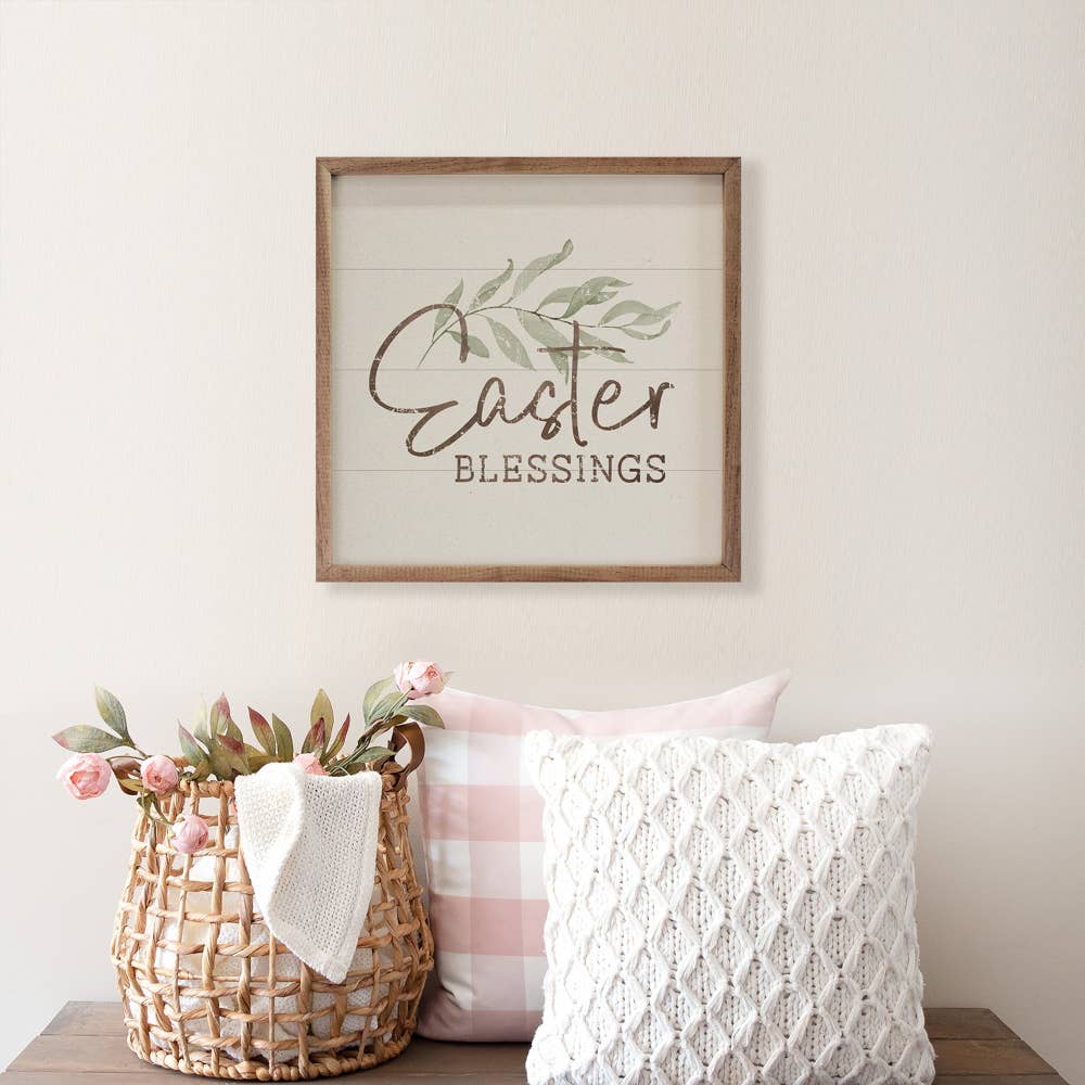 Easter Blessings Greenery White: 8 x 8 x 1.5