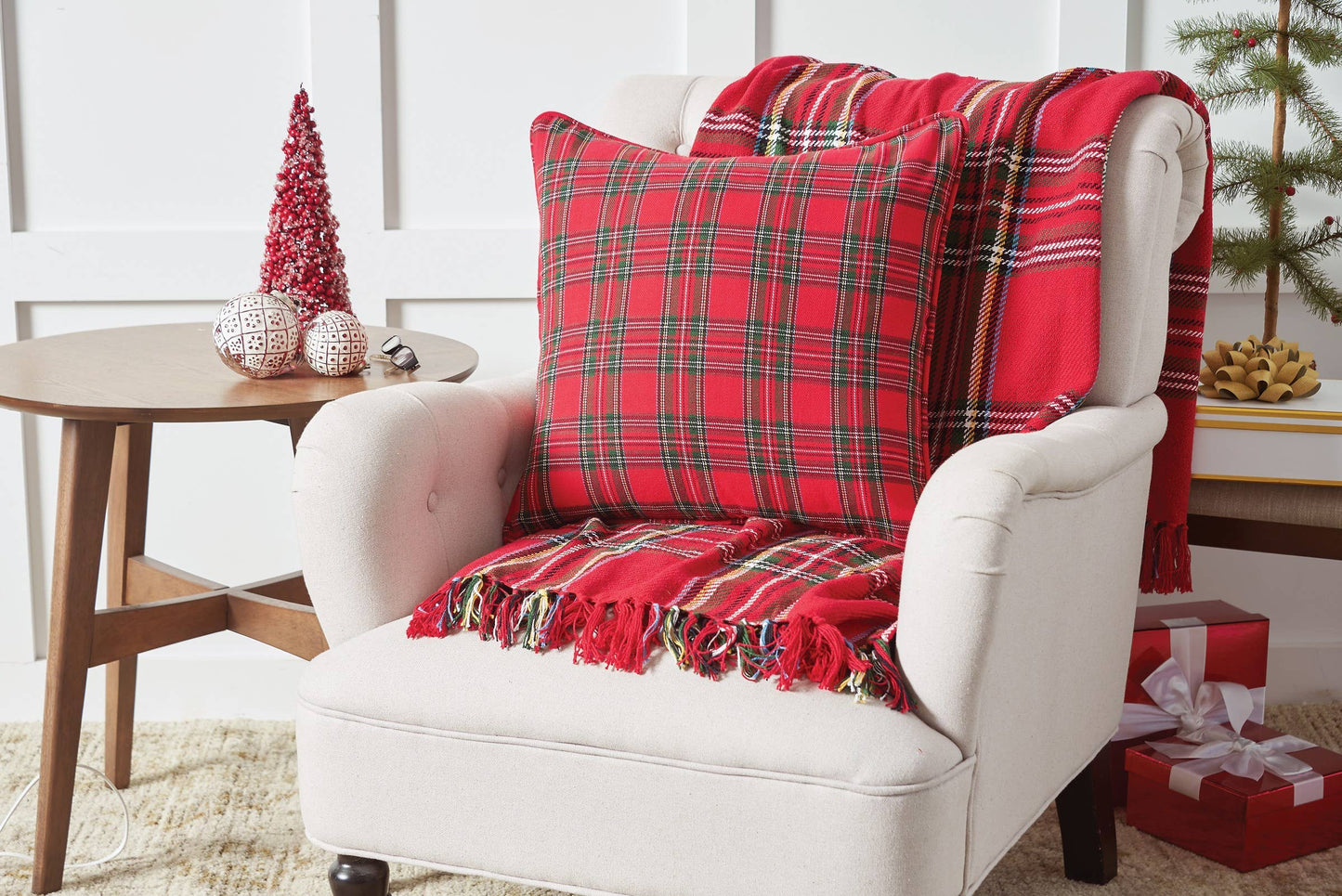 Arlington Red Plaid Throw Pillow