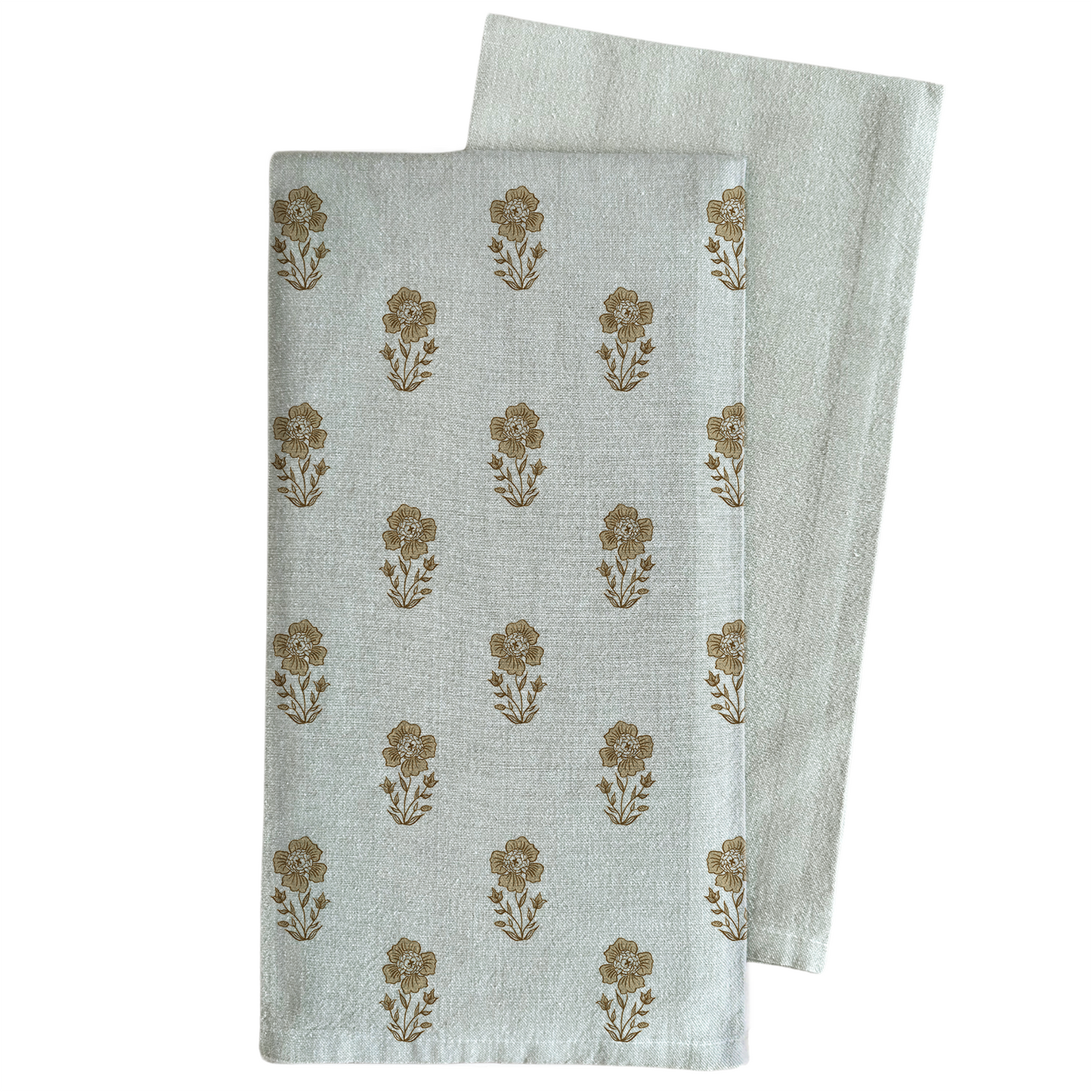 Gold Block Print Tea Towel: Natural