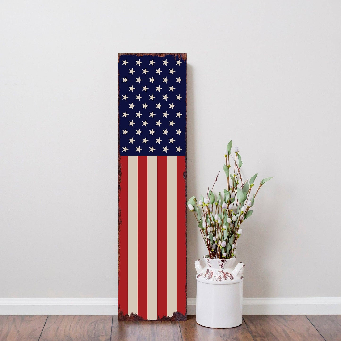 4th Of July USA Flag Porch Sign | Americana Entryway Decor | Front Porch Plaque | Patriotic Home Decor | 3 Sizes: 60in x 15in