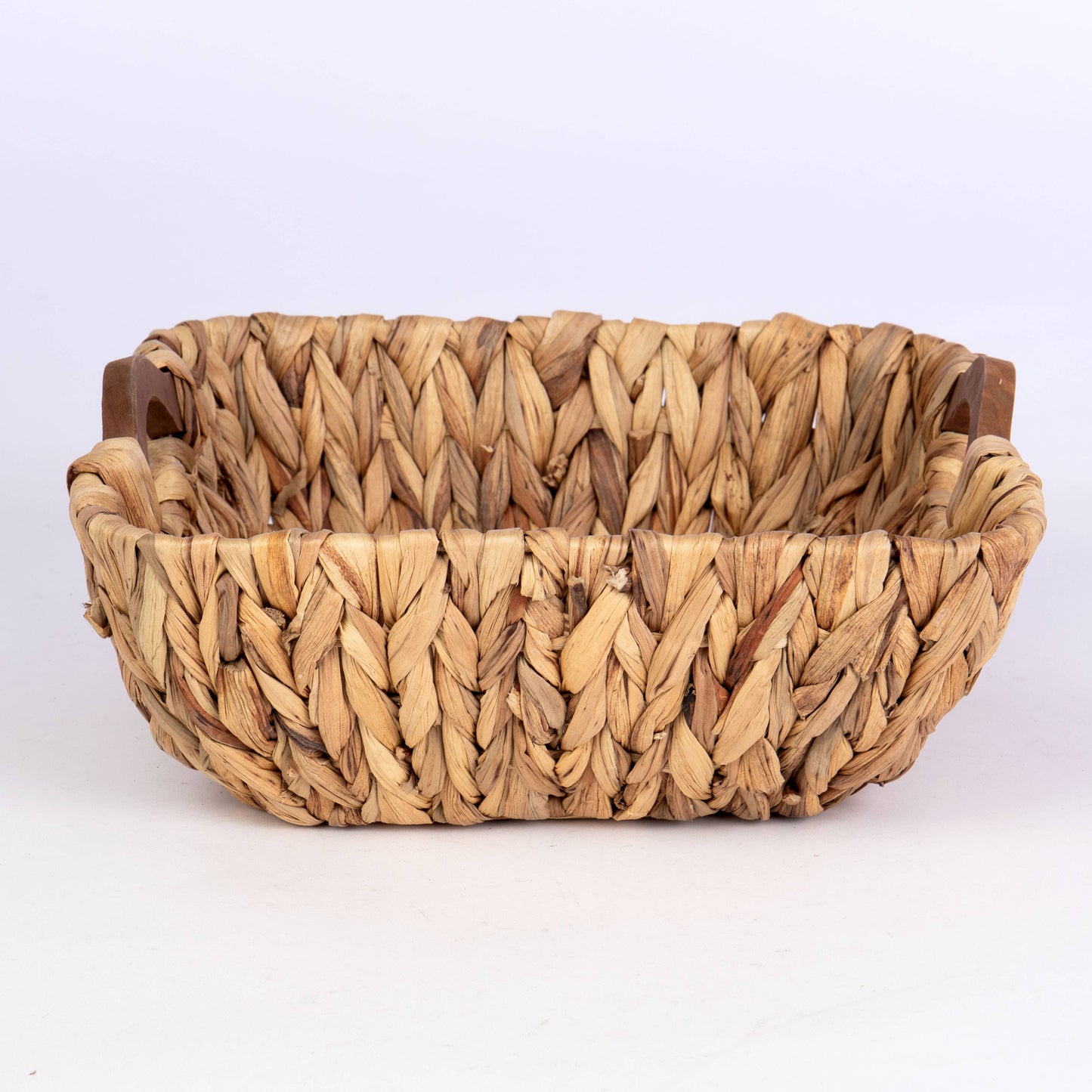 Square Hyacinth Tub with Wood Inset Handles