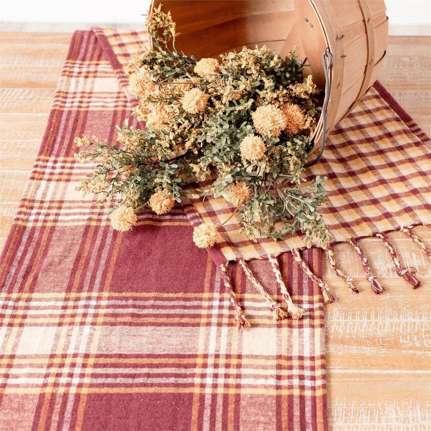 Reversible Table Runner - Burgundy and Mustard Plaid