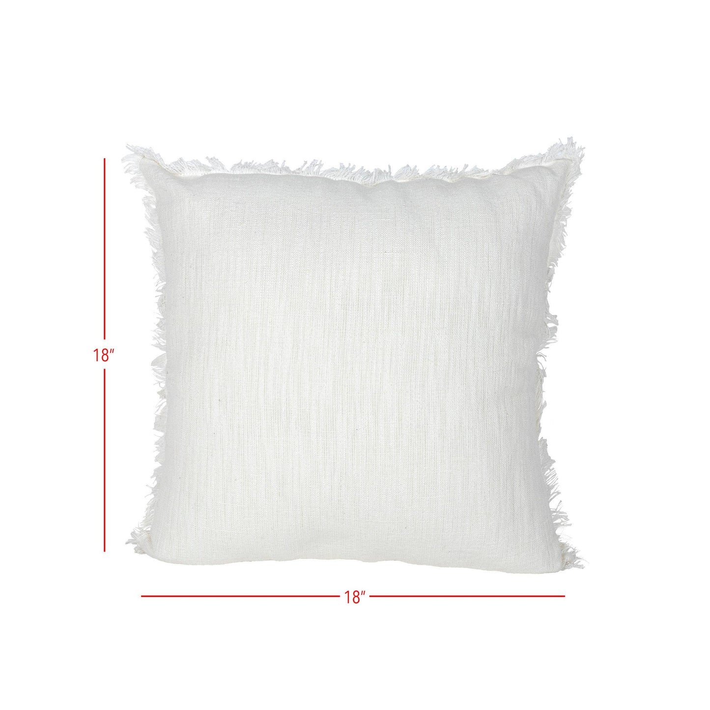 Fynn 18x18 Fringe Filled Pillow White Cotton & Linen
