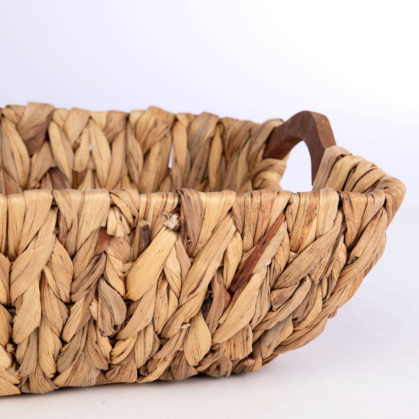 Square Hyacinth Tub with Wood Inset Handles