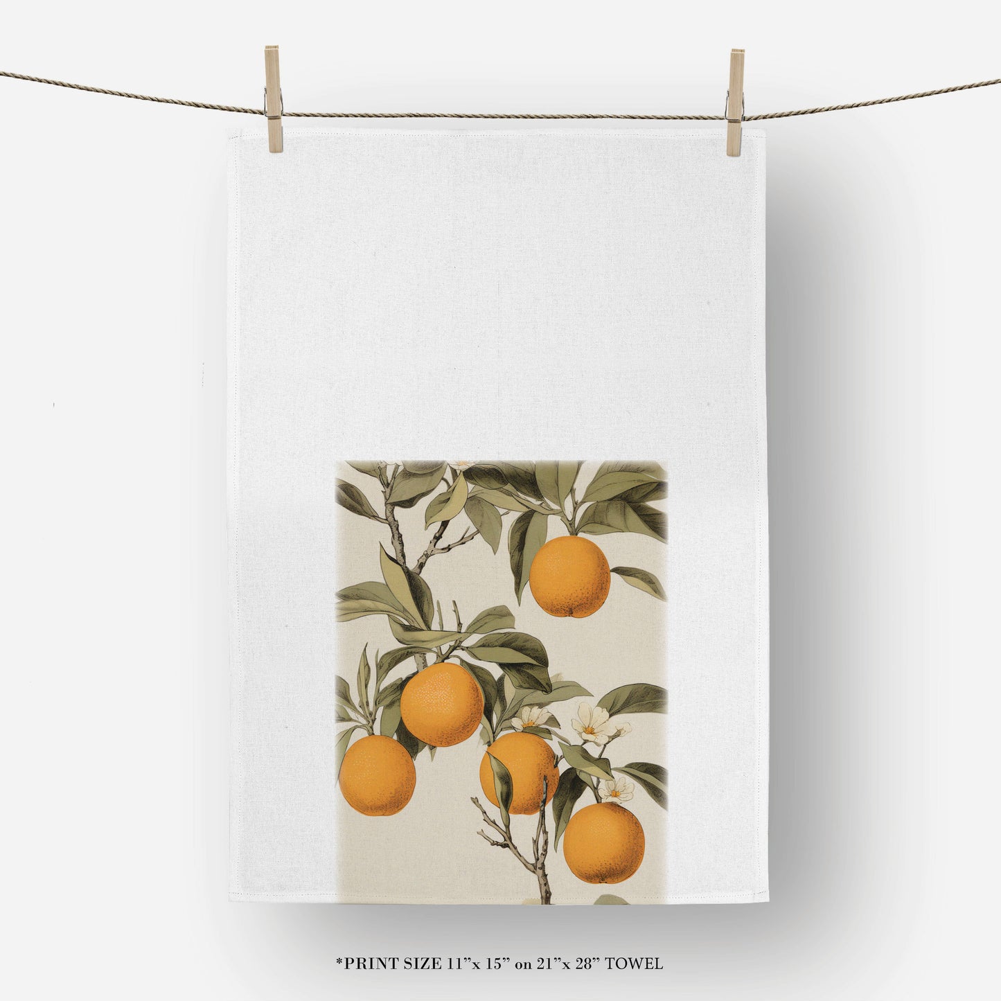 Vintage Oranges Kitchen Tea Towel: White • 100% Cotton