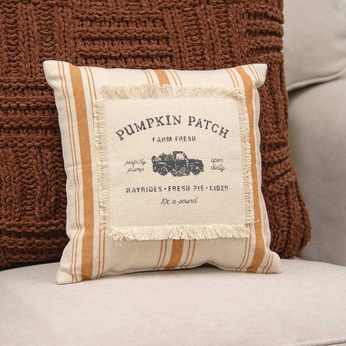 Pumpkin Patch Orange Ticking Stripe Pillow - 10" sq