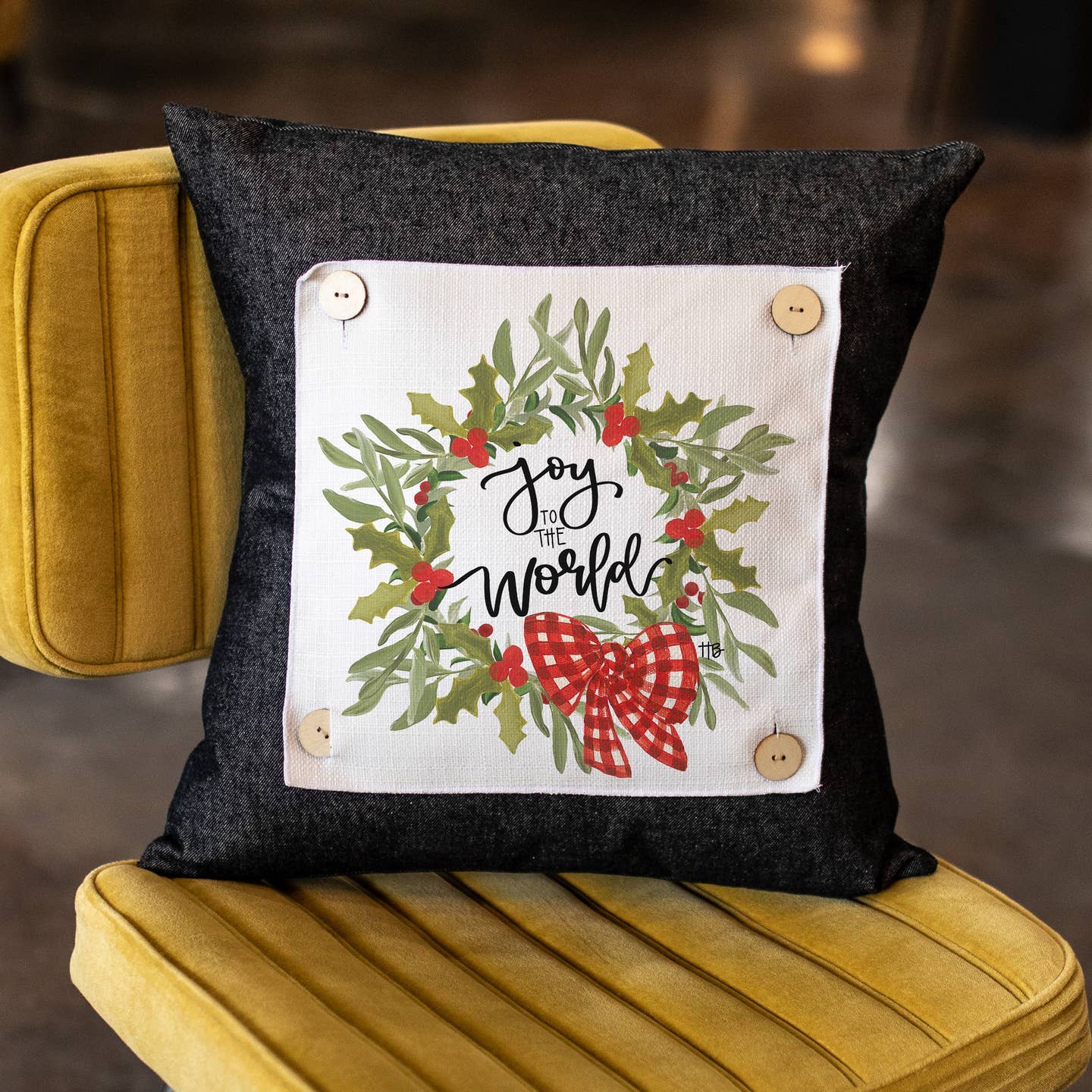 Joy to the World Christmas Wreath Square Pillow Swap