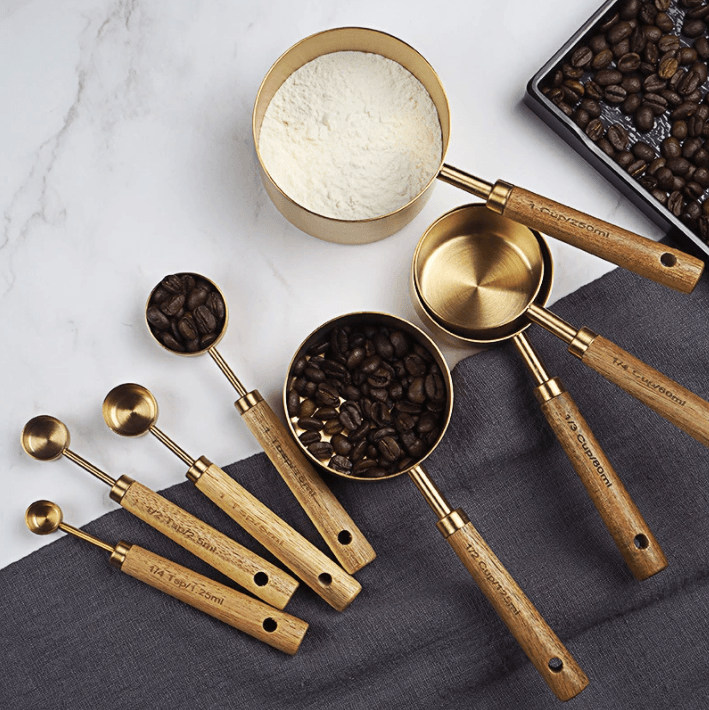 Gold Stainless Steel Measuring Cups Set: 4 spoons