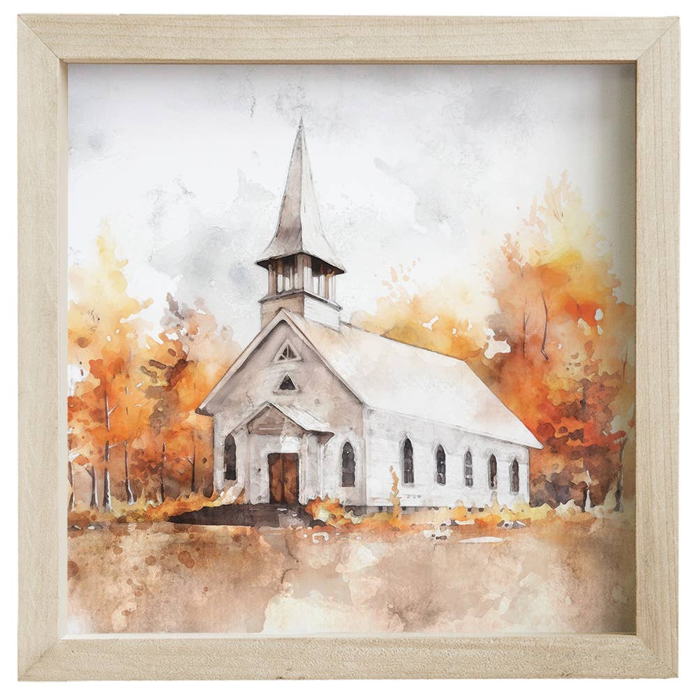 Autumn Church Scene - Rustic Frames: 10" x 10" x 1.5"