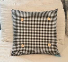 Black Gingham Square Button Pillow