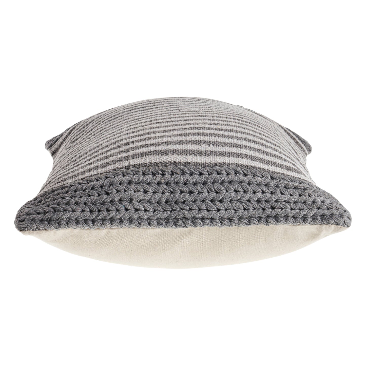 Farmhouse Striped and Textured Throw Pillow: Gray/Ivory / Poly Filled