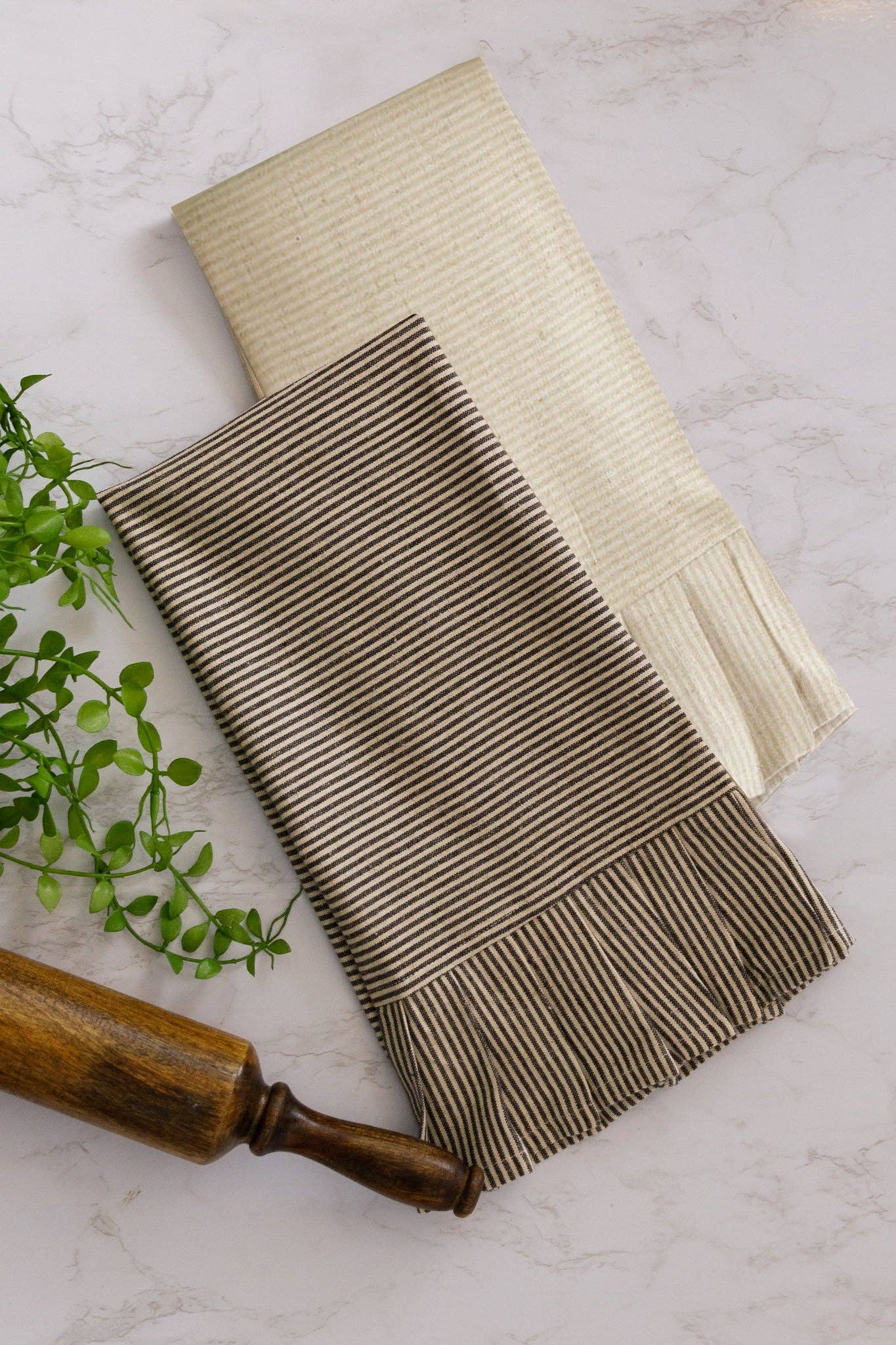 Black And Cream Ticking Stripe Tea Towels
