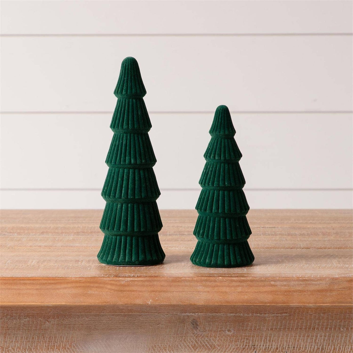 Velvet Flocked Green Trees (Set Of 02)
