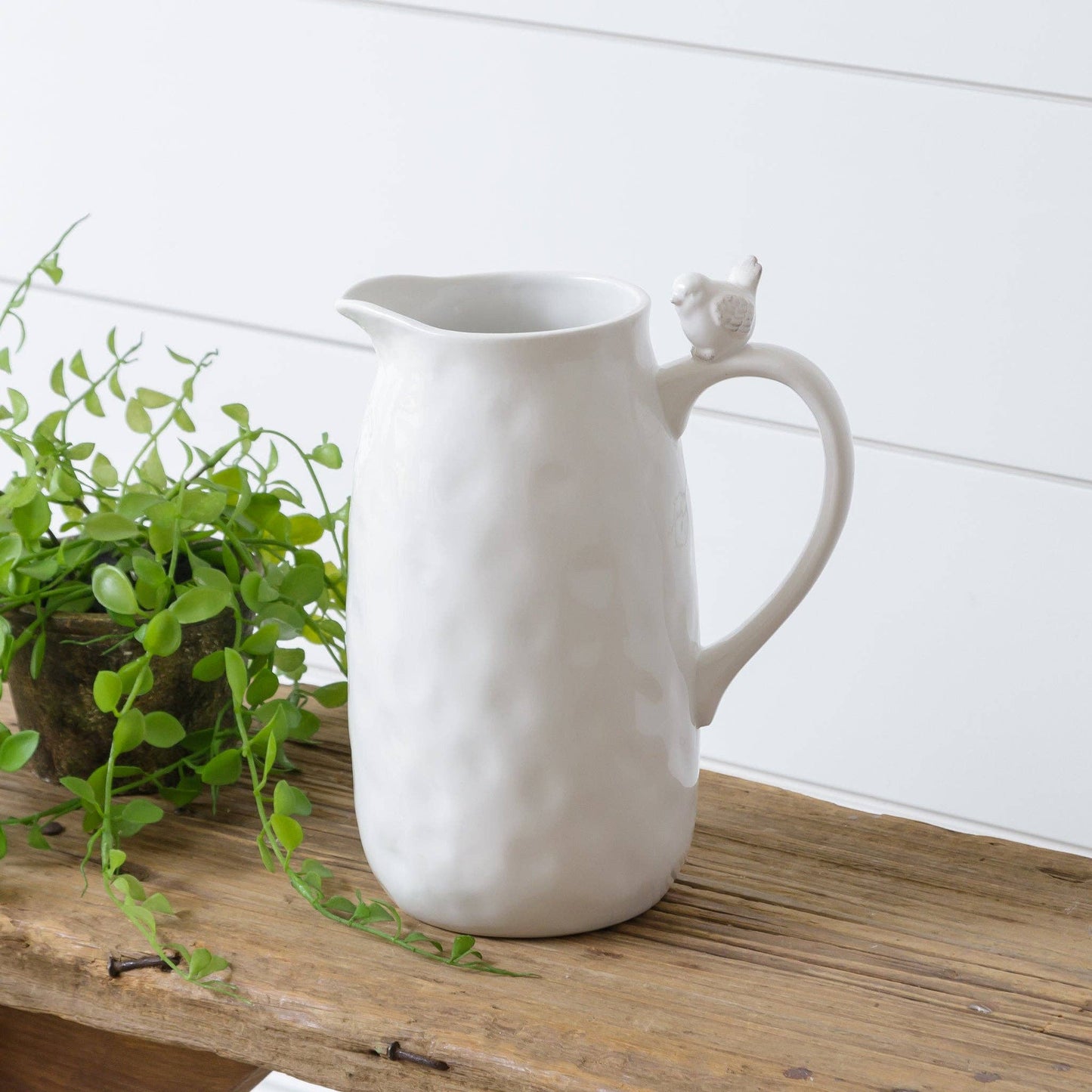 Ceramic Pitcher With Bird On Handle (PC)
