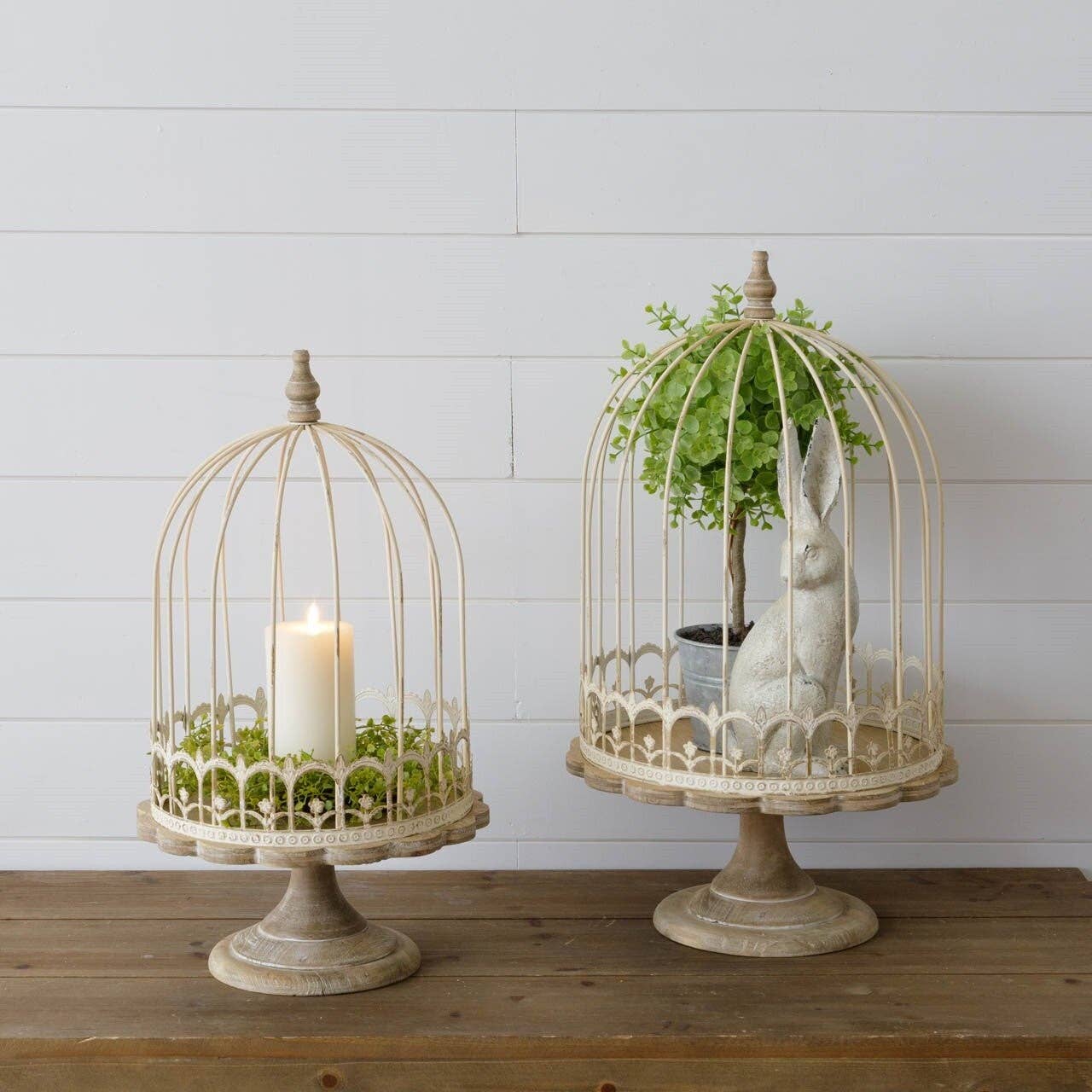 Antique White Birdcage on Stand - Small