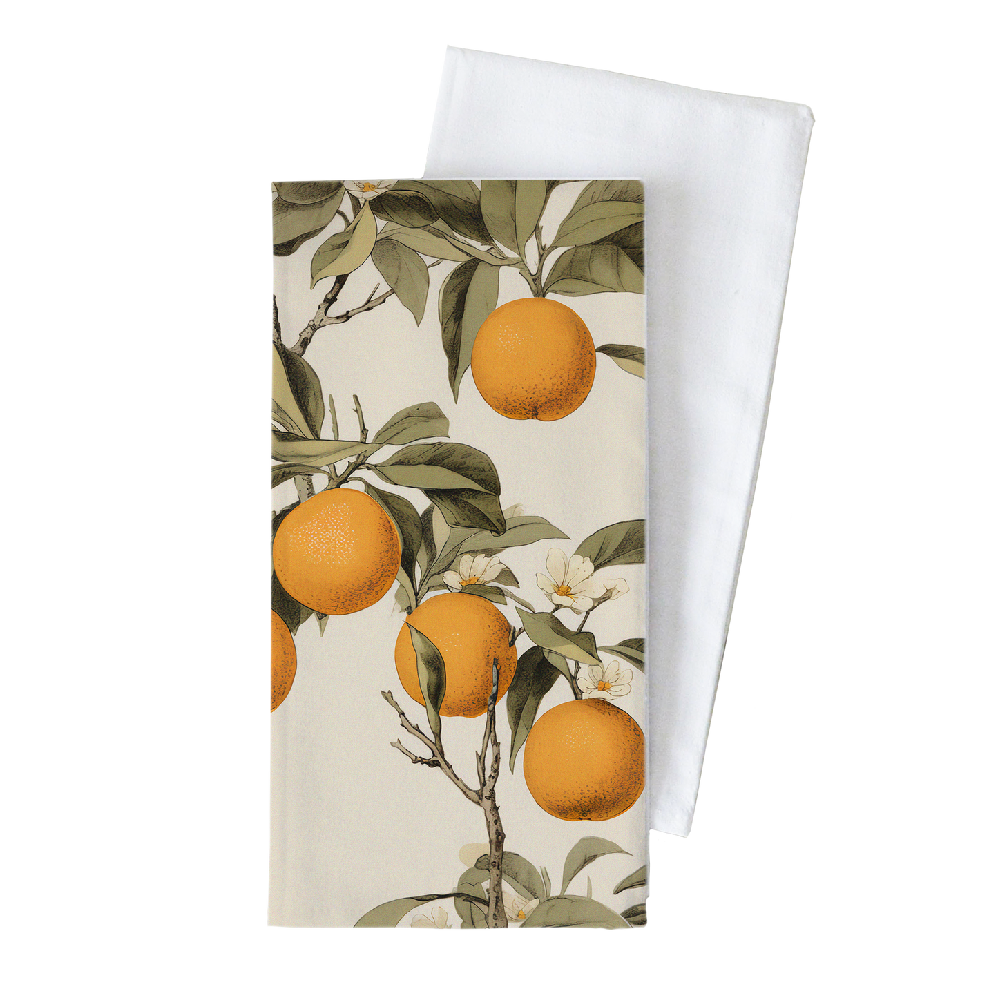 Vintage Oranges Kitchen Tea Towel: White • 100% Cotton