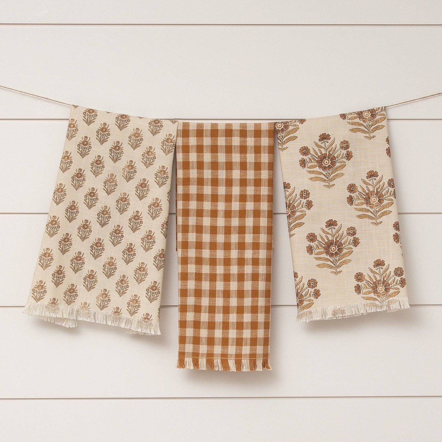 Tea Towels - Block Print Silhouette and Check (Pk/03 Ast)