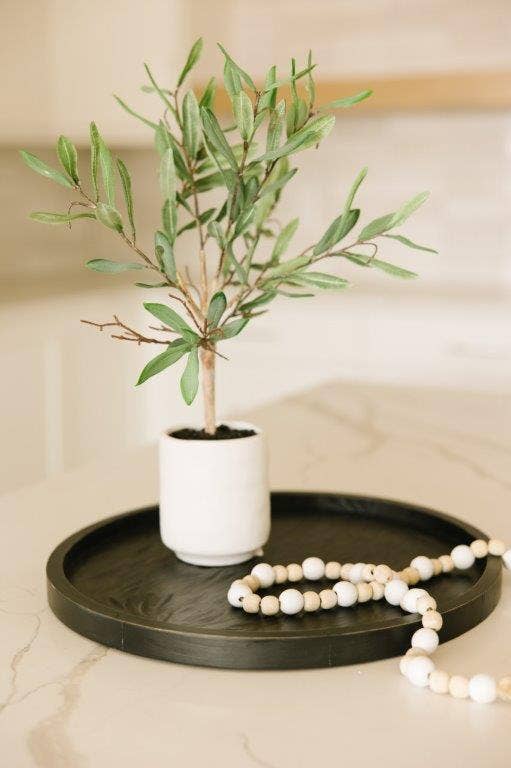 15.5x15x1 Black Wood Round Tray