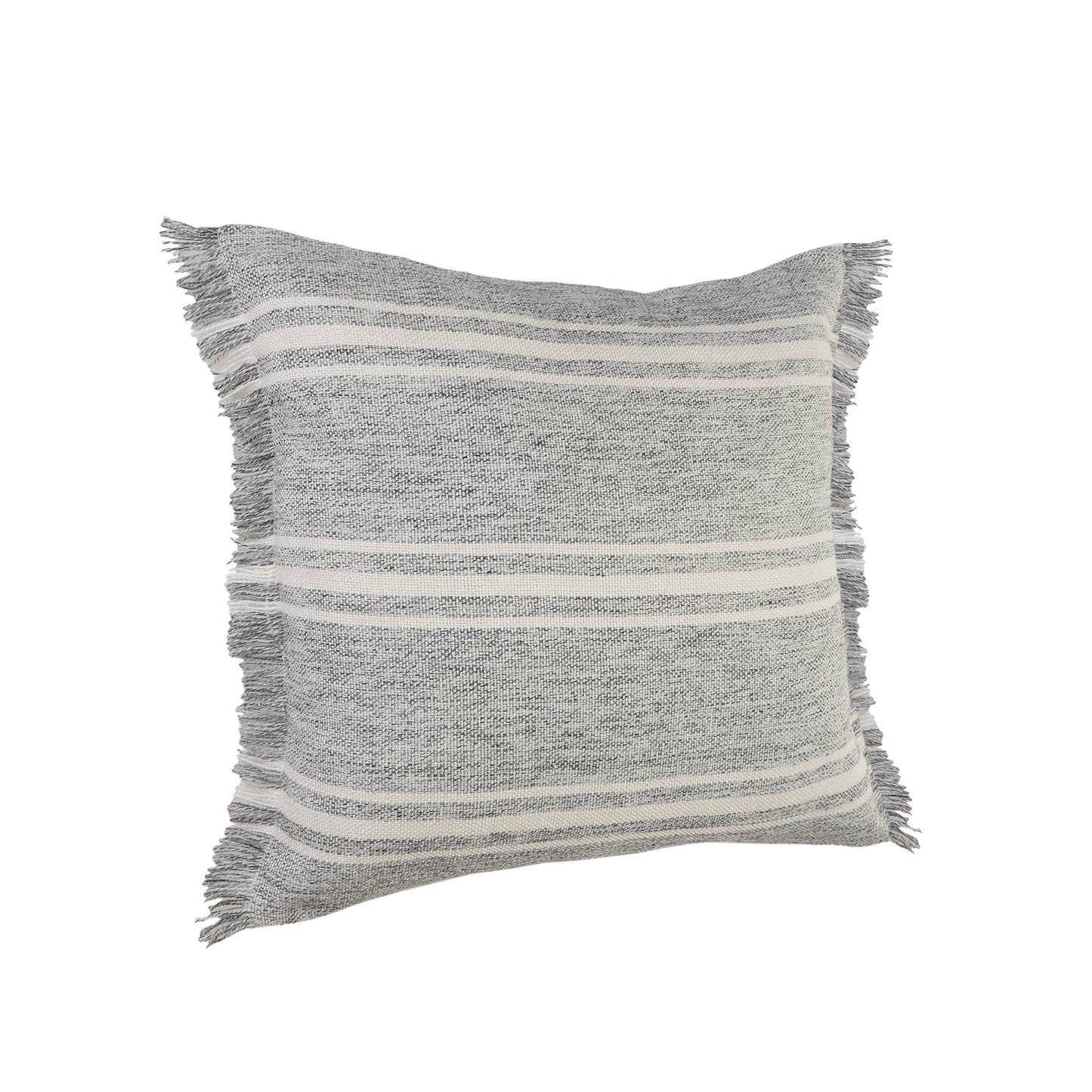 Farmhouse Triple Stripe Throw Pillow with Fringe: Poly Filled