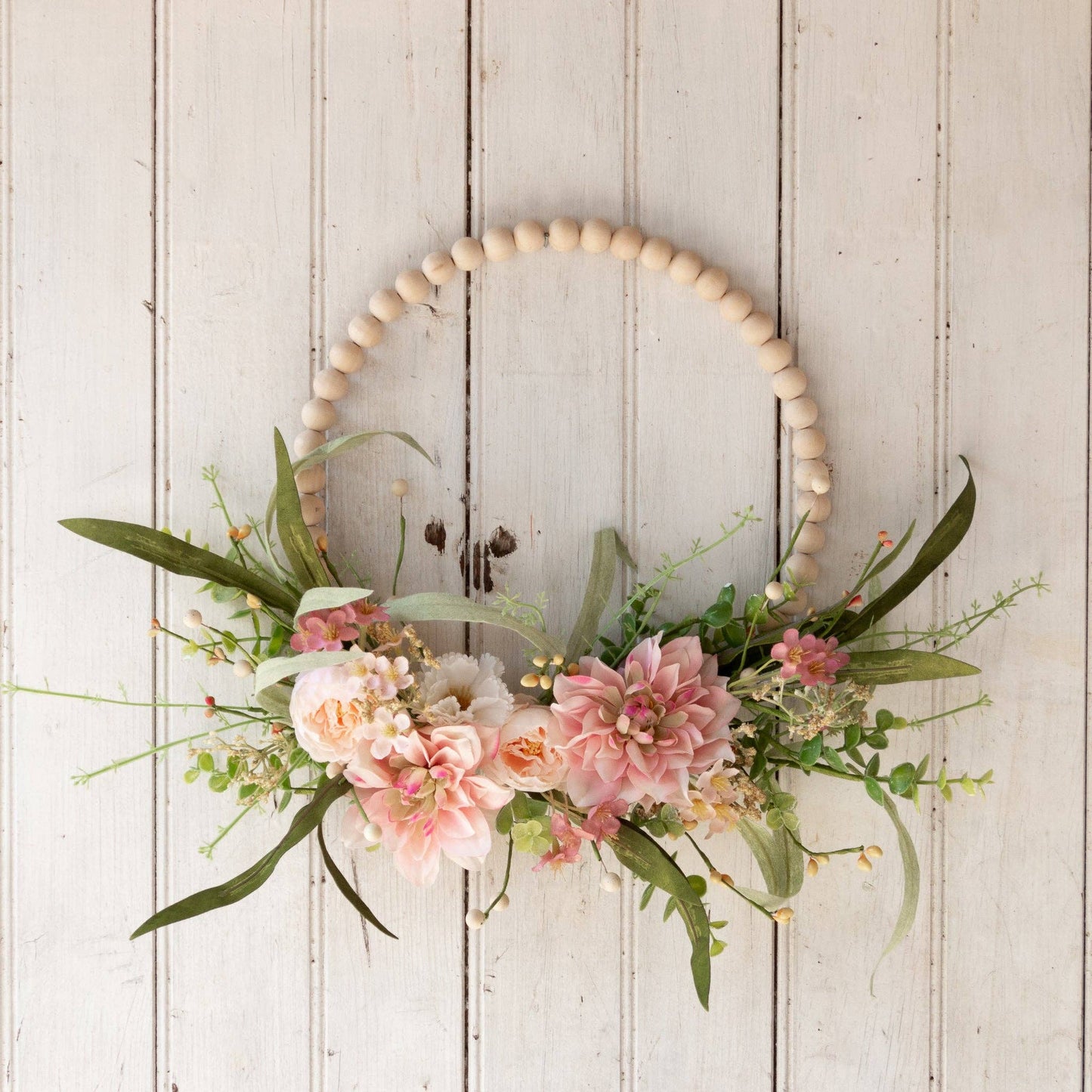 Wreath - Beaded Hoop, Pink Dahlia (PC)