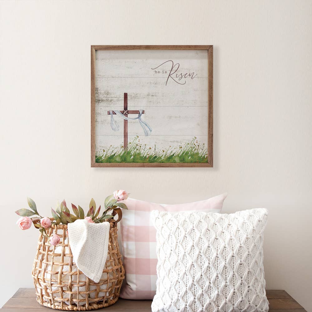 He is Risen Cross Whitewash: 16 x 16 x 1.5