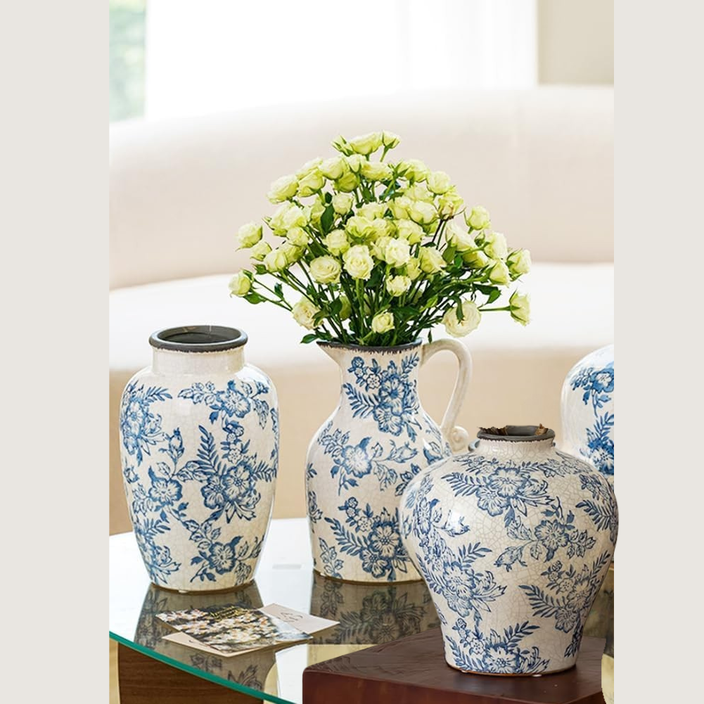 Blue Floral Ceramic Vase: PITCHER