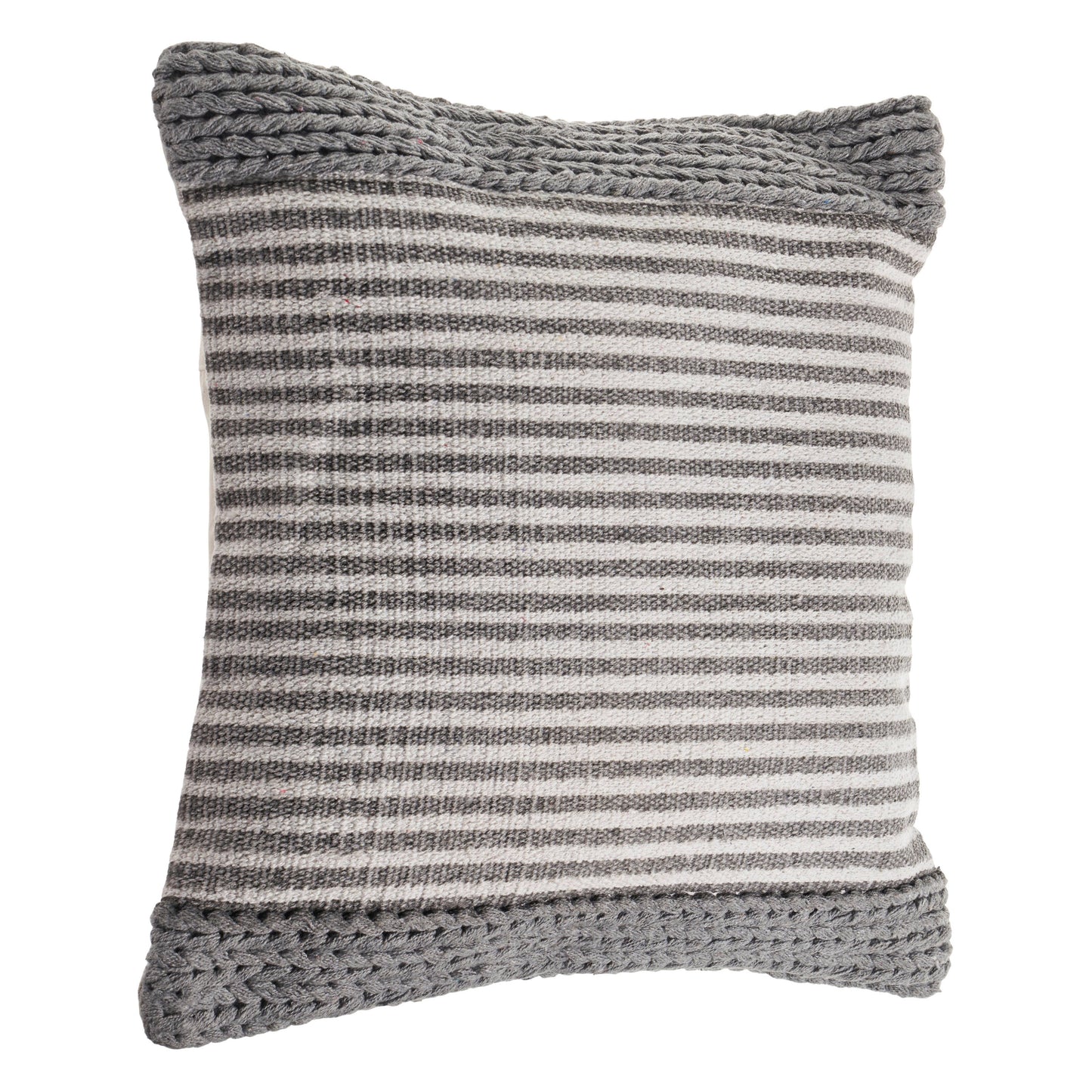 Farmhouse Striped and Textured Throw Pillow: Gray/Ivory / Poly Filled