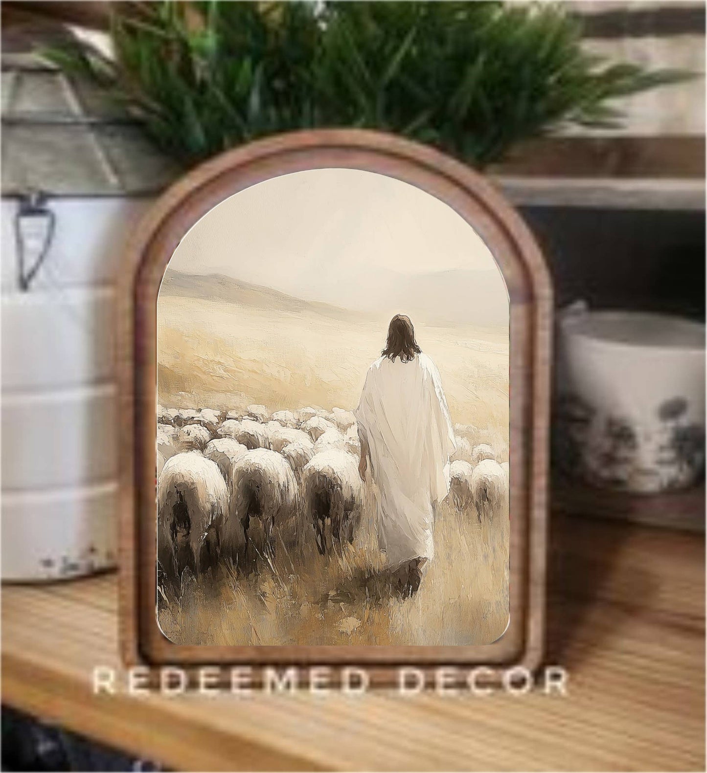 Arch Top Jesus Sheep Framed Art : 8.25x11"