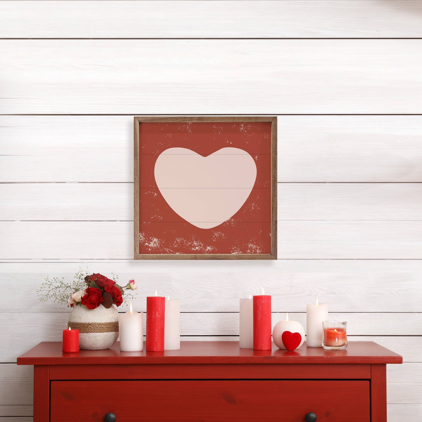 Pink Heart On Red: 8 x 8 x 1.5