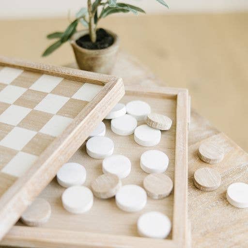 12x12x2 Wood Checker Board Set, w/storage