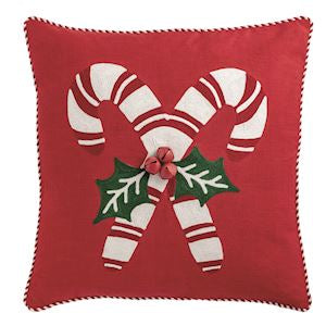 Candy Cane Whimsy Christmas Embroidered Pillow