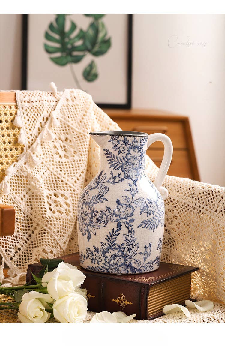 Blue Floral Ceramic Vase: ROUND
