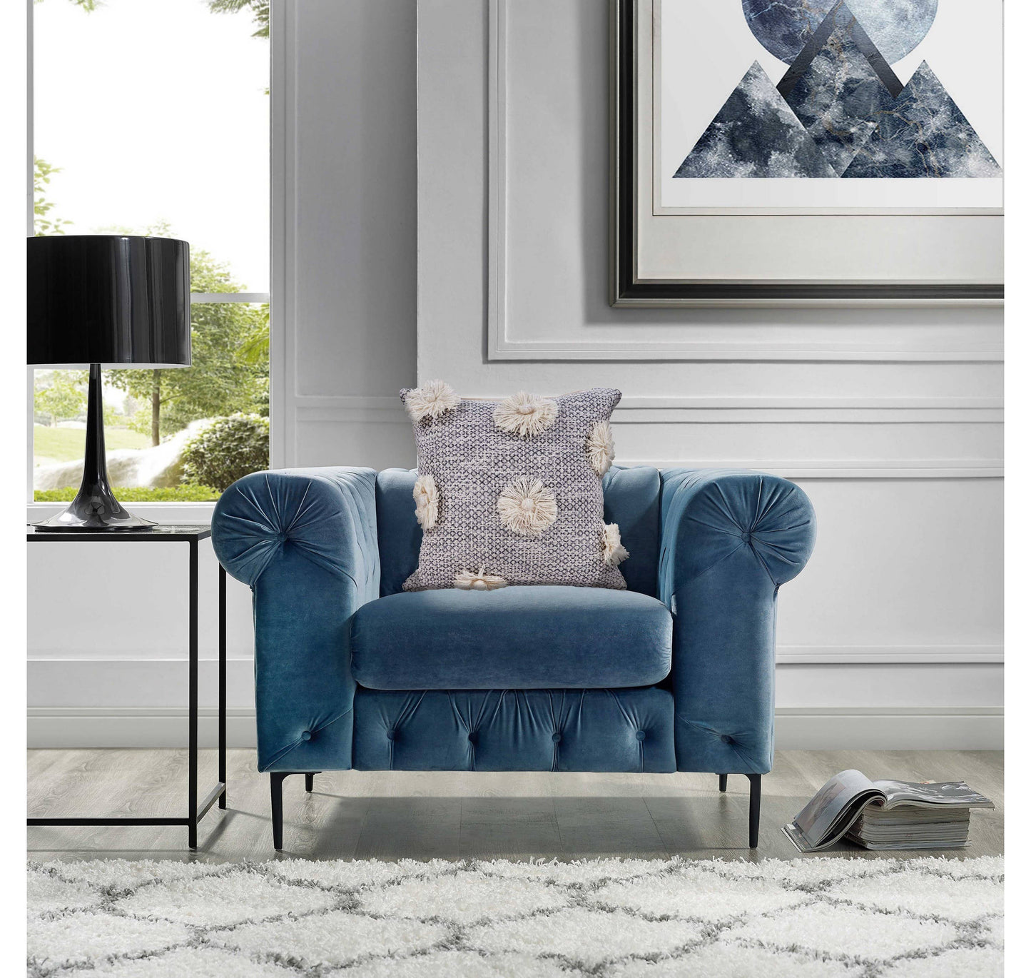 Willy Tassel Farmhouse Throw Pillow, Gray/White, 18" x 18": Gray/White / Poly Filled