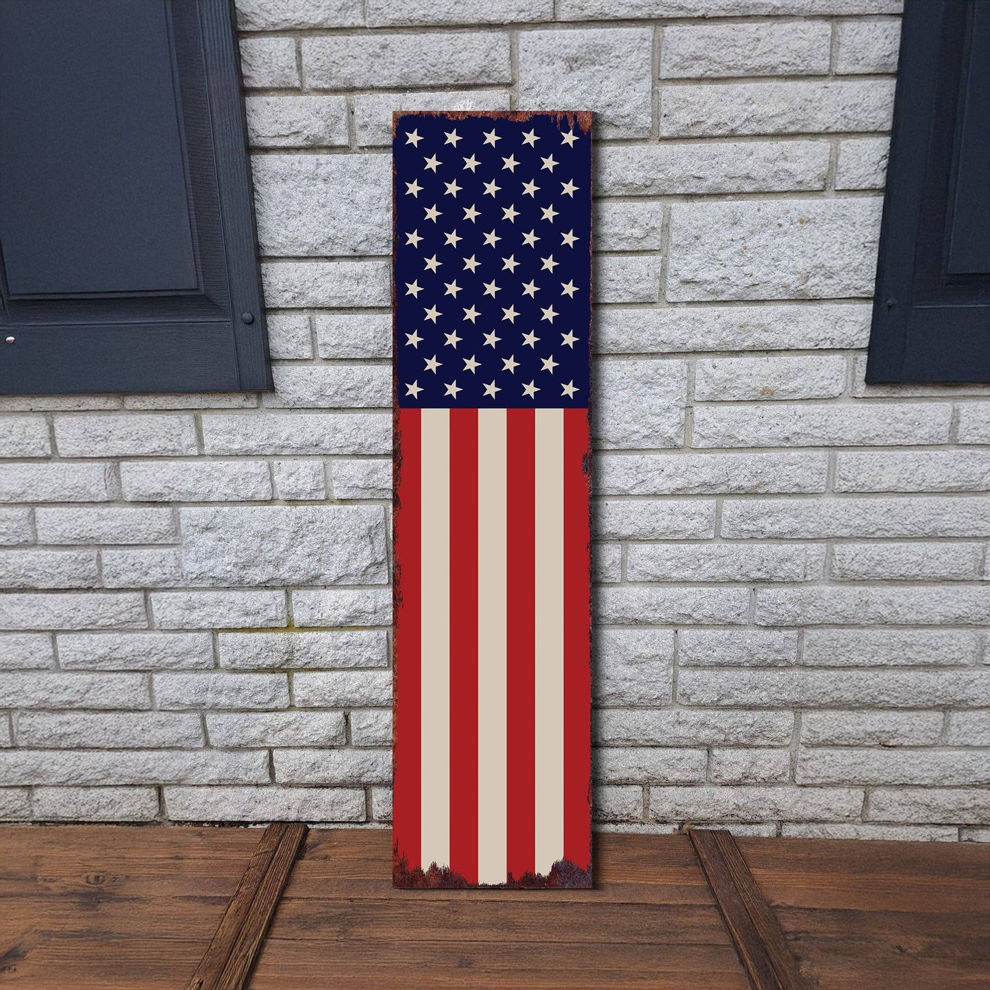 4th Of July USA Flag Porch Sign | Americana Entryway Decor | Front Porch Plaque | Patriotic Home Decor | 3 Sizes: 60in x 15in