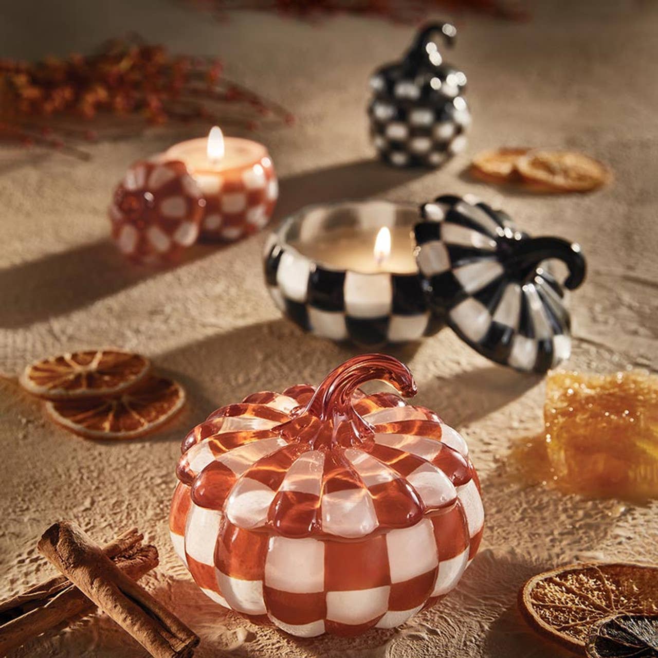 Orange Glass Pumpkin Candle - Large: Glass/Wax / 5" Dia x 5" H
