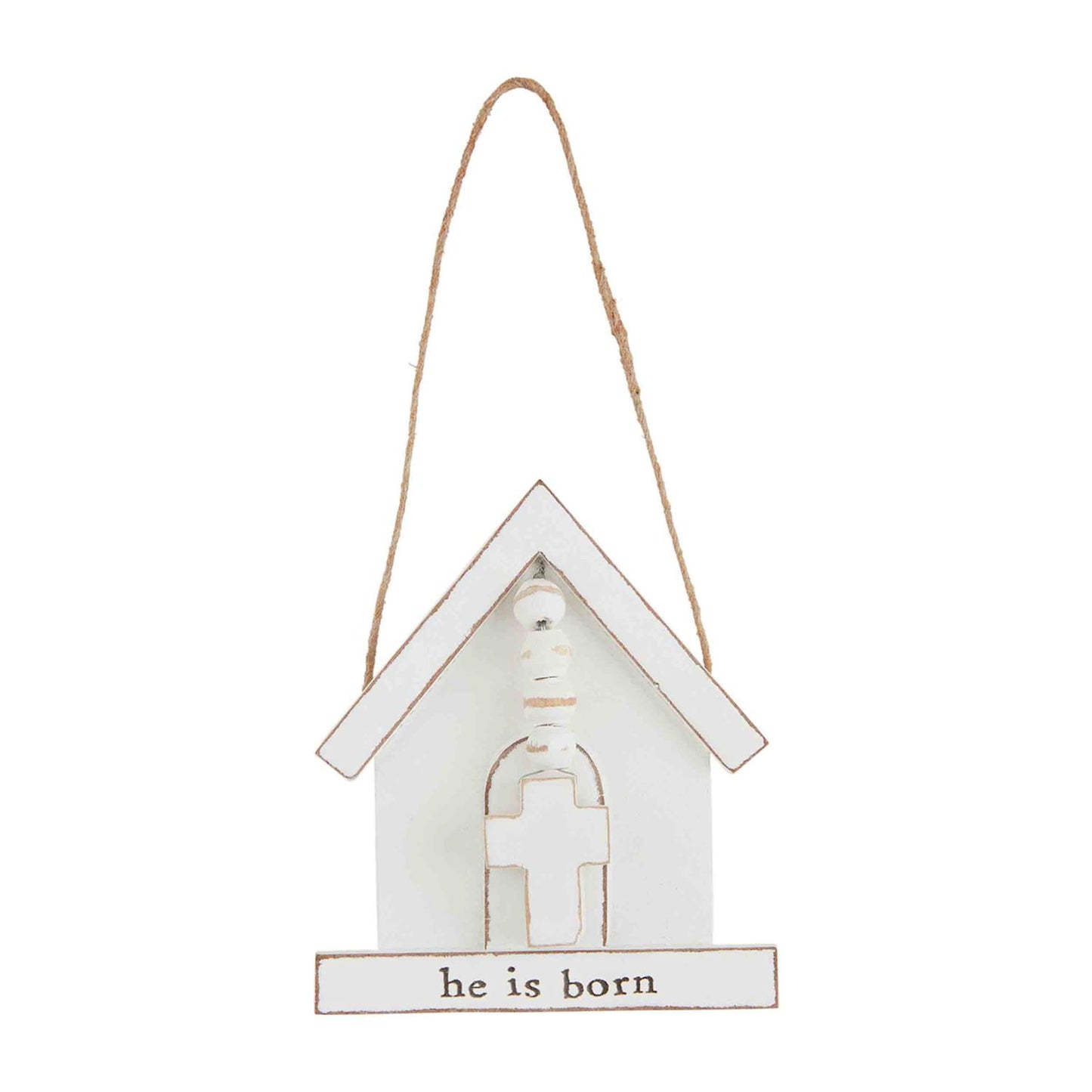 He Is Born White Church Ornament