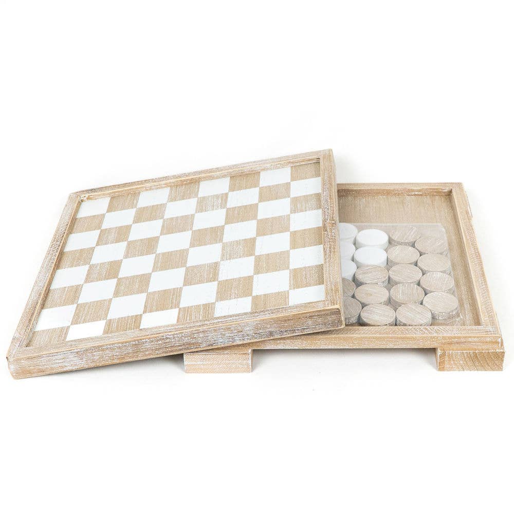 12x12x2 Wood Checker Board Set, w/storage