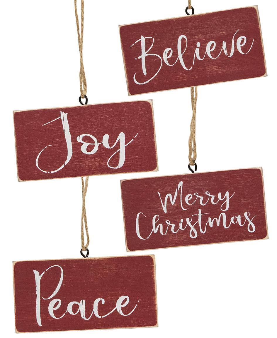 Holiday Script Red Word Christmas Ornaments, 4 Assorted