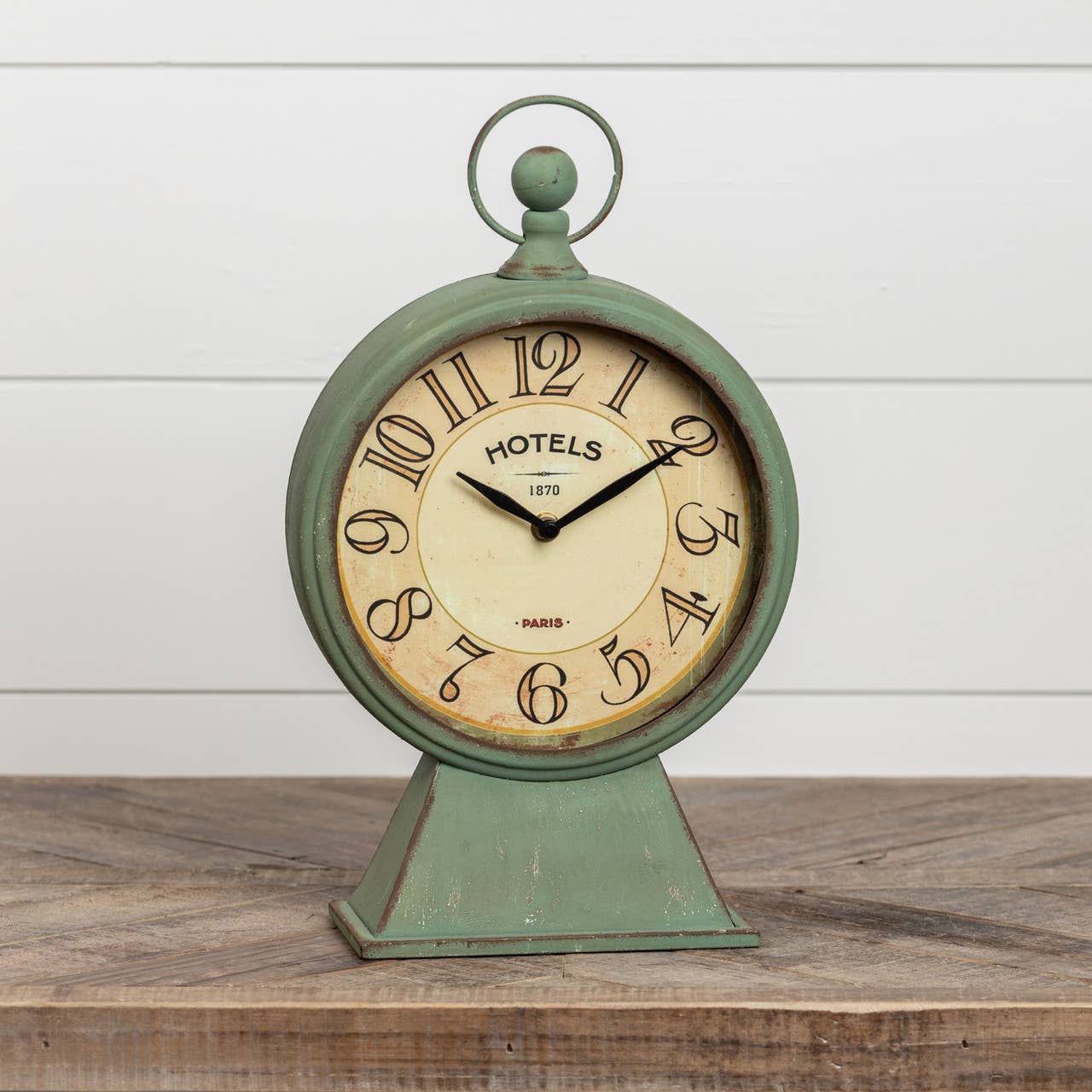 AGED GREEN TABLETOP CLOCK