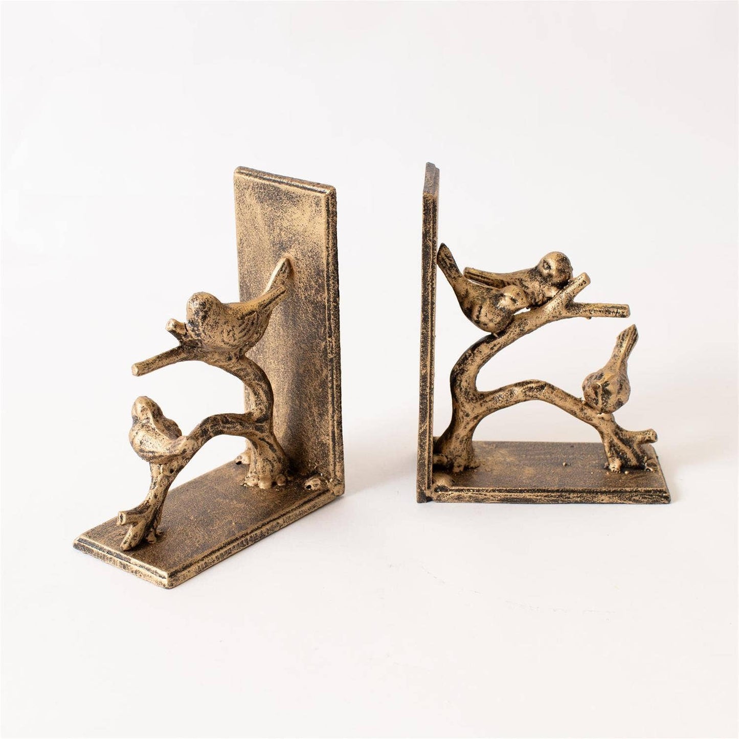 Bookend Pair - Birds On Branch, Gold Finish