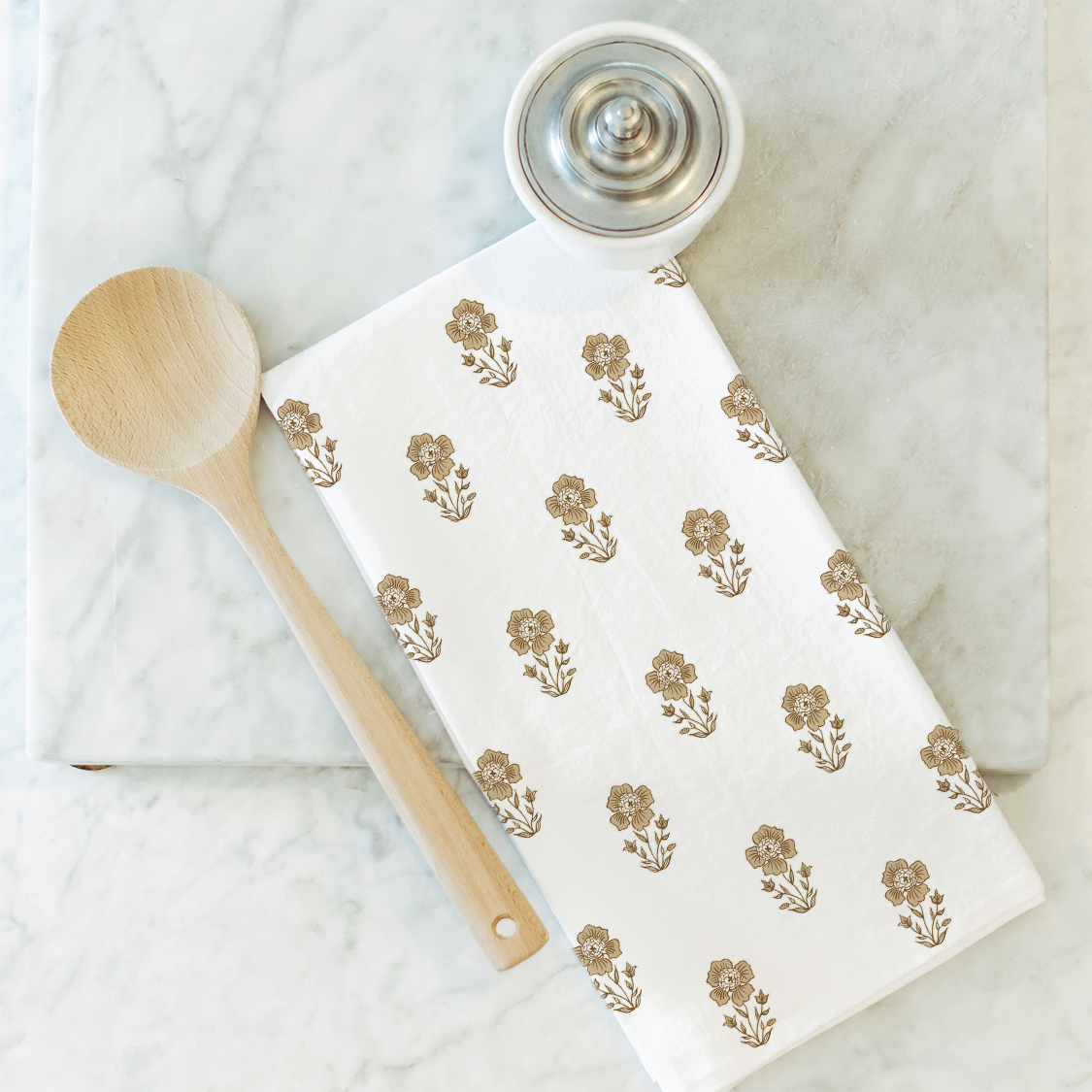 Gold Block Print Tea Towel: Natural