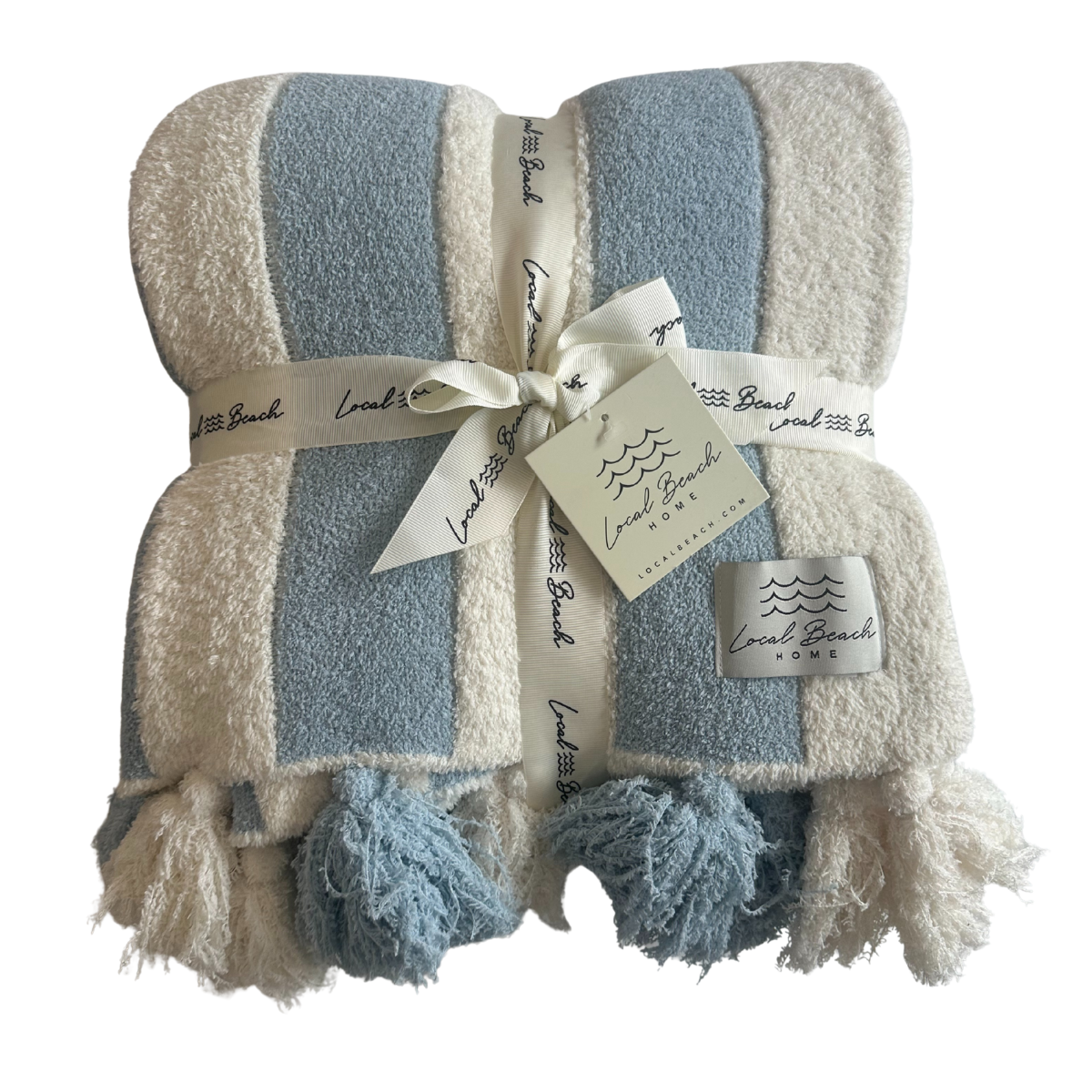 Striped Luxe Home Blanket with Tassels: Black/Cream
