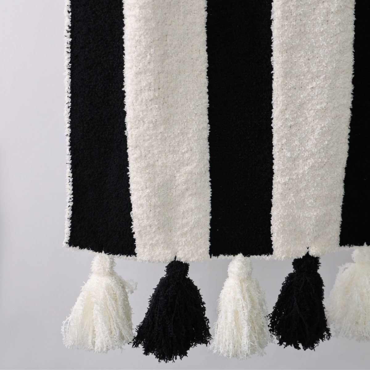 Striped Luxe Home Blanket with Tassels: Taupe/Cream