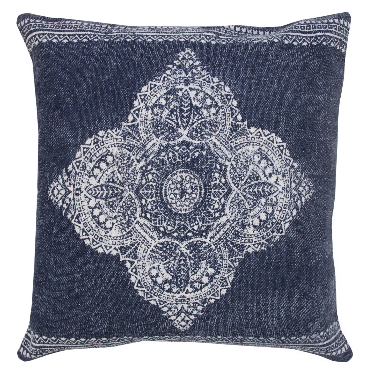 Fantasy Dark Blue Medallion Cotton Throw Pillow