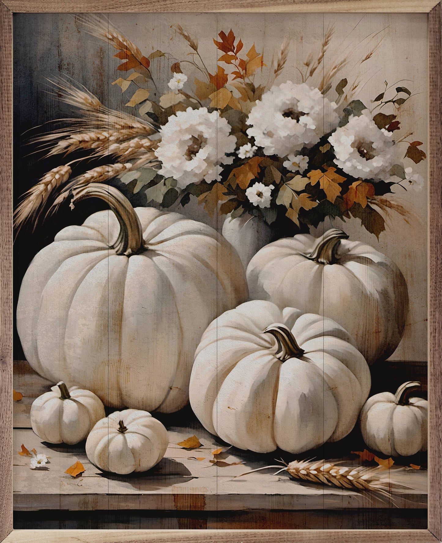 White Pumpkins On Table: 8 x 10 x 1.5