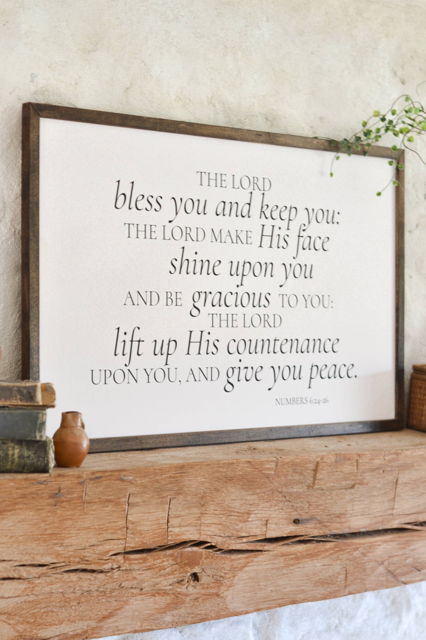 The Lord Bless You Scripture Framed Art | Made in the USA: Chestnut / 12x24