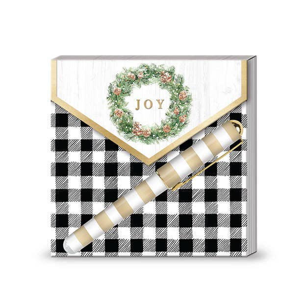 Matchbook Pad With Pen Winter Plaid Wreath