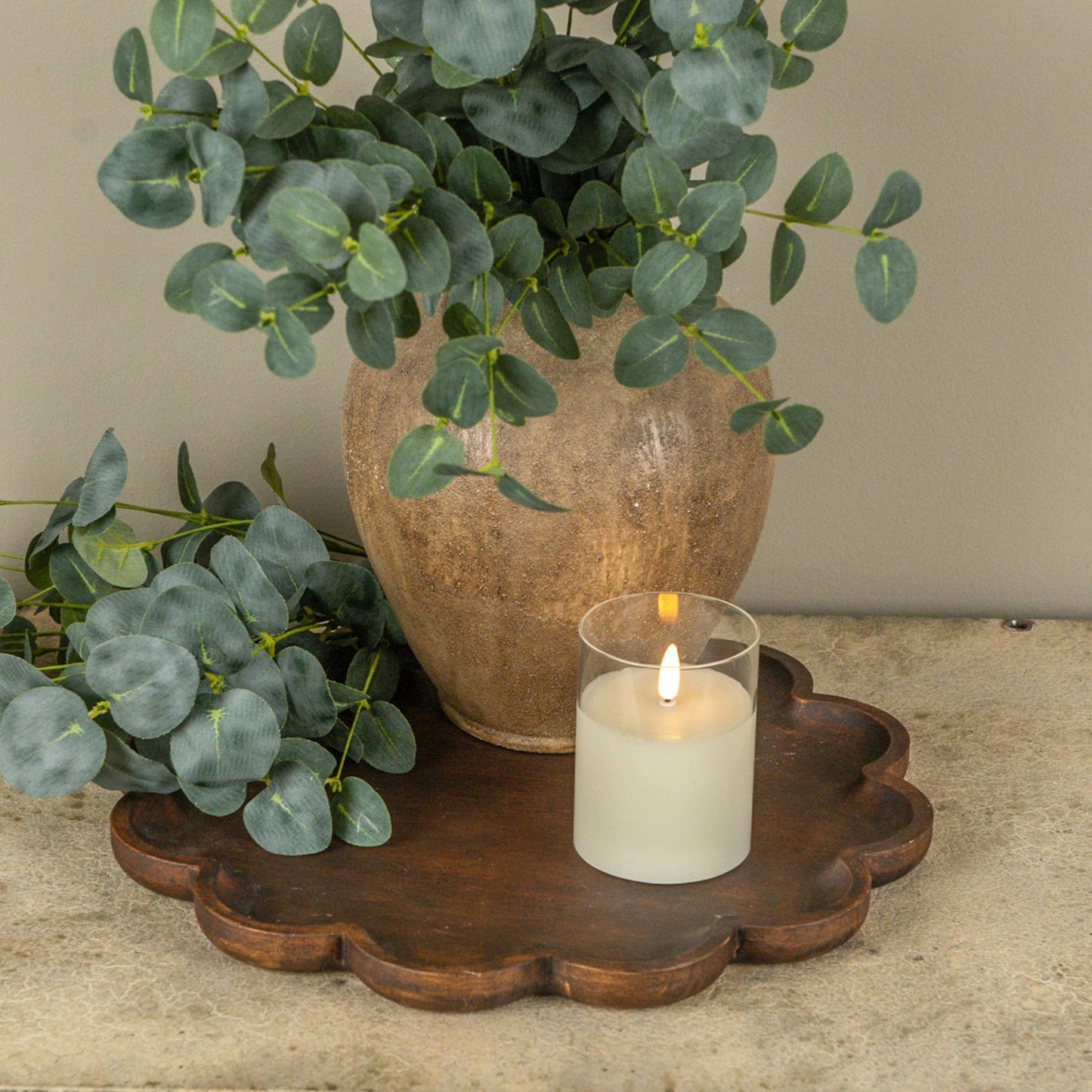 14.25" Dark Wood Scalloped Tray