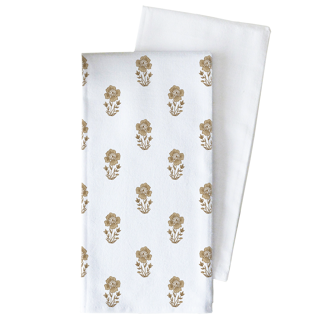Gold Block Print Tea Towel: Natural