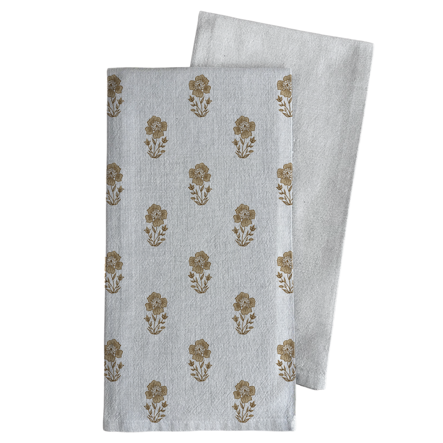 Gold Block Print Tea Towel: Natural
